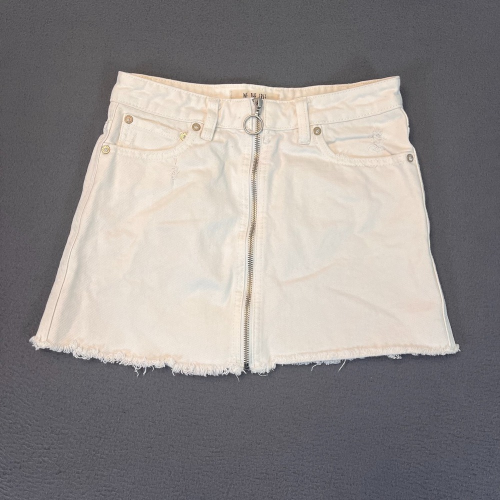 We The Free by Free People Zip It Up Mini Denim Skirt Womens 24 White Full Zip